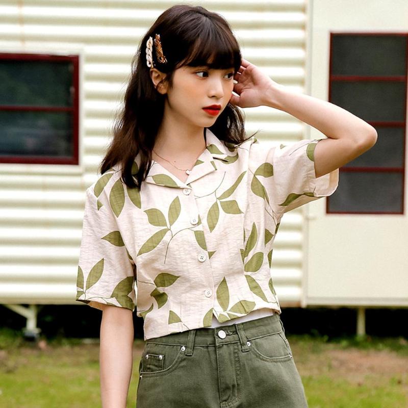 Women' Blouses Women Blouse Casual Style Leaves Print Chiffon Short Sleeve Turn-down Collar Shirt Holiday Beach Tops & Shirts, Green
Women' Blouses Women Blouse Casual Style Leaves Print Chiffon Short Sleeve Turn-down Collar Shirt Holiday Beach Tops & Shirts, Green