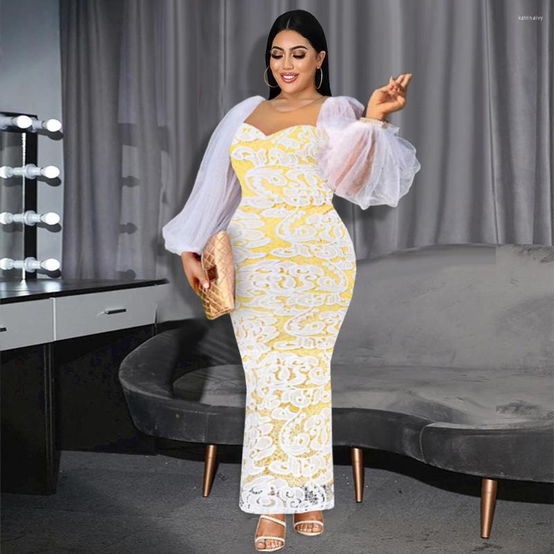 Plus Size Dresses Women Fashion See-through Round Neck Bubble Sleeve Party Temperament Commute Female Lace Dress, Light yellow
Plus Size Dresses Women Fashion See-through Round Neck Bubble Sleeve Party Temperament Commute Female Lace Dress, Light yellow