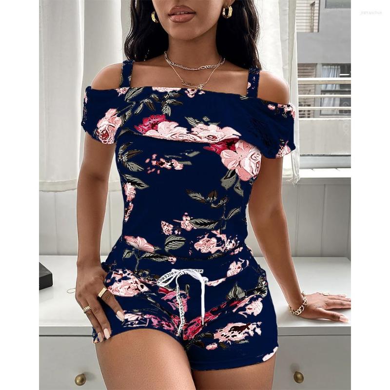 Women' Tracksuits Women Cold Shoulder Floral Print Top & Drawstring Shorts Set Summer Fashion Femme Pocket Two Pieces Outfits Casual, Black
Women' Tracksuits Women Cold Shoulder Floral Print Top & Drawstring Shorts Set Summer Fashion Femme Pocket Two Pieces Outfits Casual, Black
