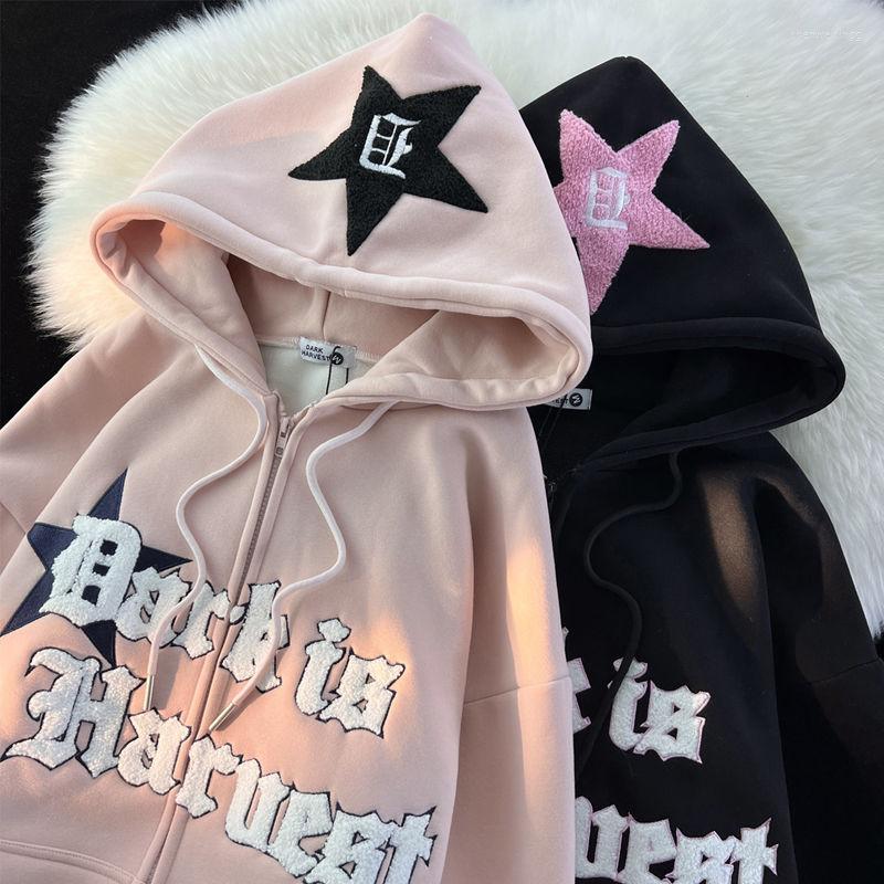 Women's Hoodies Letter Embroidery Women Clothes High Street Vintage Star Flocking Zip Up Hoodie Loose Sweatshirt Clothing Tops
Women's Hoodies Letter Embroidery Women Clothes High Street Vintage Star Flocking Zip Up Hoodie Loose Sweatshirt Clothing Tops
