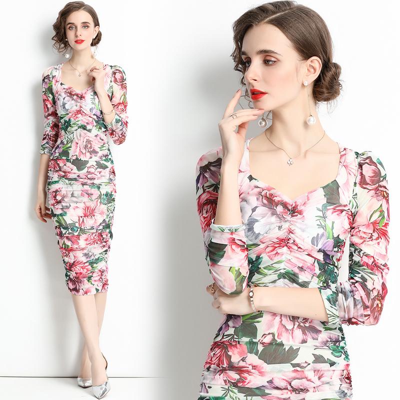 Casual Dresses Summer Vintage Print Sweetheart Neck Puff Sleeve Women Temperament Party Mesh Pleated Elastic Fanny Pack Buttock Long DressCa, Hlw8062
Casual Dresses Summer Vintage Print Sweetheart Neck Puff Sleeve Women Temperament Party Mesh Pleated Elastic Fanny Pack Buttock Long DressCa, Hlw8062