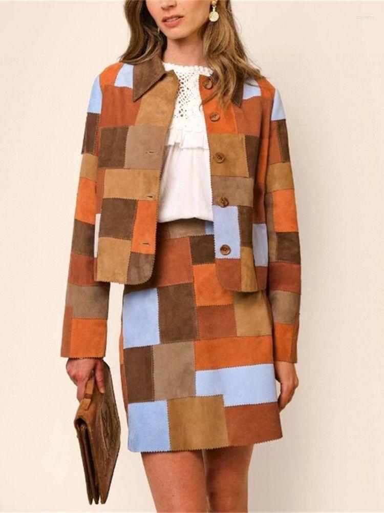 Women' Jackets Women' Suit Fashion Retro Suede Multi-Color Patchwork Turn-Down Collar Single Breasted Short Coat Or A-Line Mini Skirt
Women' Jackets Women' Suit Fashion Retro Suede Multi-Color Patchwork Turn-Down Collar Single Breasted Short Coat Or A-Line Mini Skirt