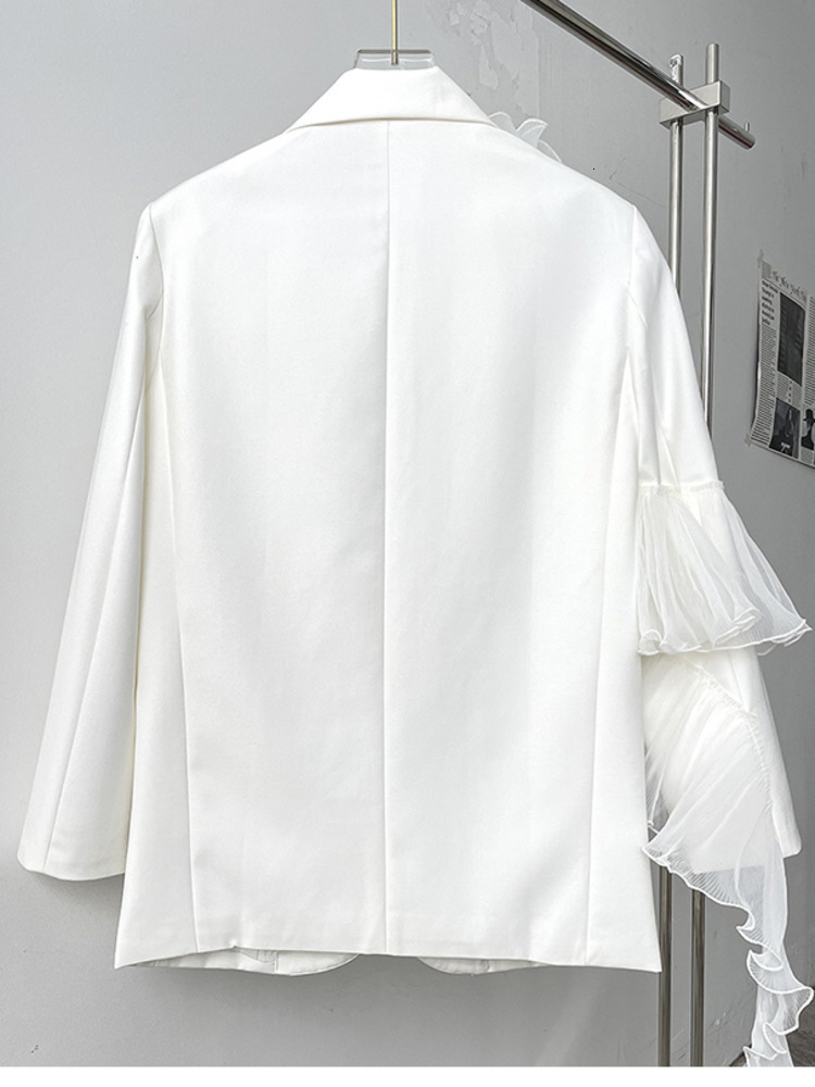 Womens Suits Blazers EAM Women White Ruffles Big Size Blazer Lapel Long Sleeve Loose Fit Jacket Fashion Spring Autumn 1DE3921 230216