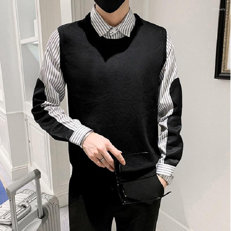 Men's Sweaters Pullover Men Fake Two-piece Striped Stitching Knitted Sweater Korean Fashion Long-sleeved Shirt Collar Casual Vest, Black
Men's Sweaters Pullover Men Fake Two-piece Striped Stitching Knitted Sweater Korean Fashion Long-sleeved Shirt Collar Casual Vest, Black