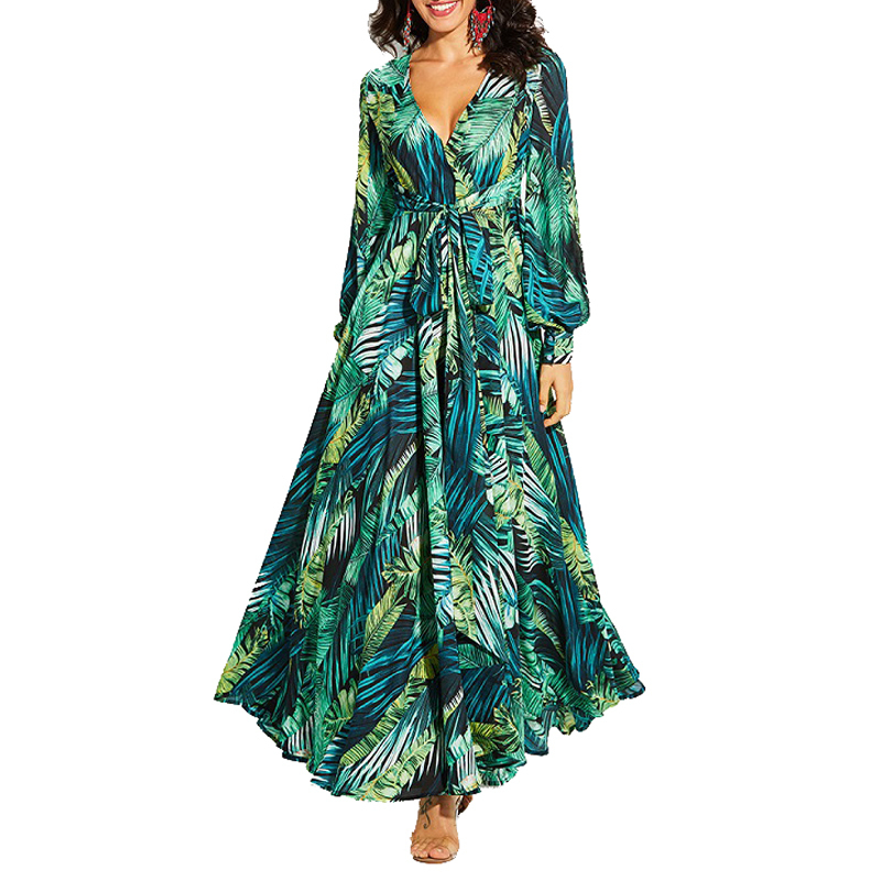 Casual Dresses AECU Vestido Floral Print Boho Maxi Sexy Lady Bohemian Autumn Long Women Beach Female Robes party dresses 230217