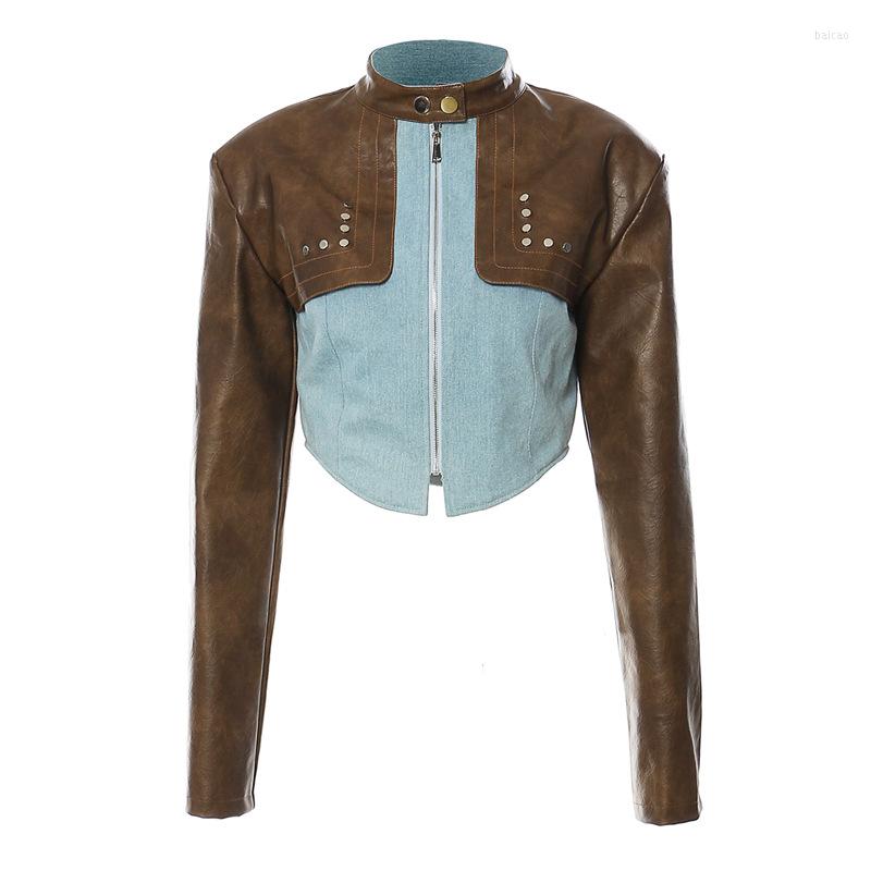 Women' Leather Spring And Autumn Retro Pu Contrast Women' Coat Splice Short Fashion Top Jacket Motorcycle Chaquetas Mujer, Denim blue
Women' Leather Spring And Autumn Retro Pu Contrast Women' Coat Splice Short Fashion Top Jacket Motorcycle Chaquetas Mujer, Denim blue