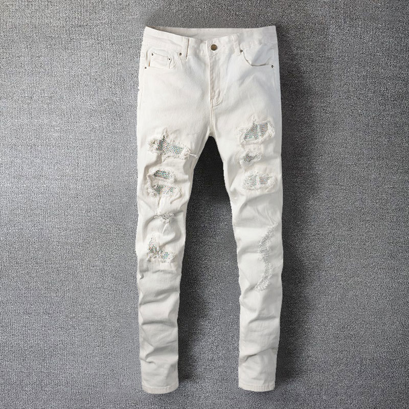 Men's Jeans White Crystal Holes Ripped Fashion Slim Skinny Stretch Denim Pants Hole Patch Tight Jean 230217
Men's Jeans White Crystal Holes Ripped Fashion Slim Skinny Stretch Denim Pants Hole Patch Tight Jean 230217