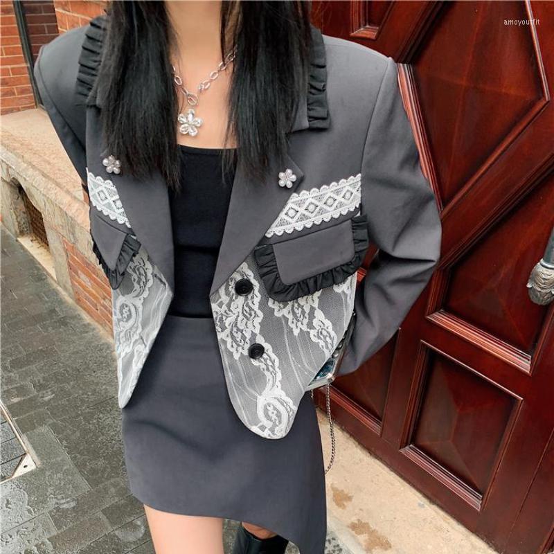 Women' Suits N GIRLS Korean Lace Patchwork Blazer Coat Women Long Sleeve Notched Collar Suit Jacket Causal Fashion Blazers 6N748, Gray
Women' Suits N GIRLS Korean Lace Patchwork Blazer Coat Women Long Sleeve Notched Collar Suit Jacket Causal Fashion Blazers 6N748, Gray
