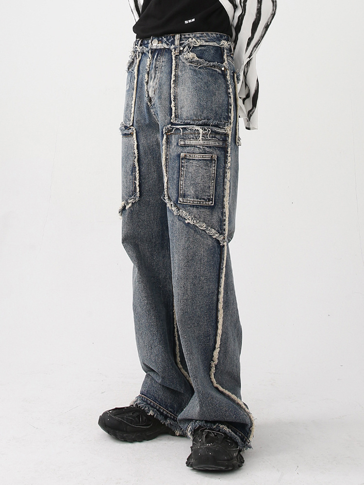 Men's Jeans Autumn Pants Vintage Wash Rough Edge Straight Tube Splicing Male High Street Wide Leg Trousers 2A6097 230217, Black2
Men's Jeans Autumn Pants Vintage Wash Rough Edge Straight Tube Splicing Male High Street Wide Leg Trousers 2A6097 230217, Black2