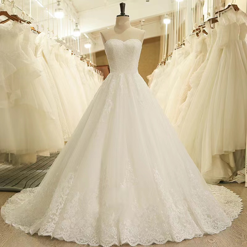 2023 Beaded Embroidery Ball Gowns Wedding Dresses Princess Gown Corset Sweetheart Organza Ruffles Cathedral Train Bridal Dress lace Plus Size Custom M