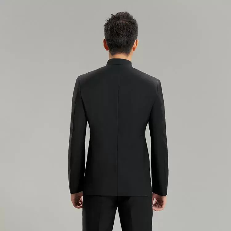 Slim Fit Mens Suit Stand Collor Wedding Tuxedos Jacket Trousers 2 Pcs Groom Wear Prom Party Blazer Fashion Dinner Suits