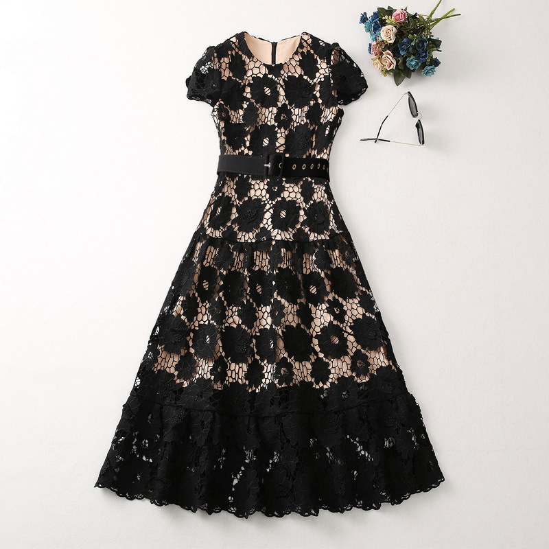 Casual Dresses European and American women' clothes 2023 spring new Round neck Short sleeve hollowed out water soluble flower Fashion Dress, Black
Casual Dresses European and American women' clothes 2023 spring new Round neck Short sleeve hollowed out water soluble flower Fashion Dress, Black