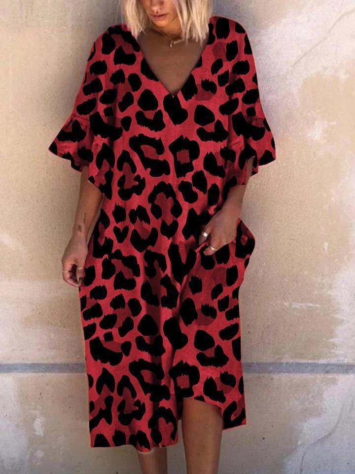 Casual Dresses Summer Fashion Women Loose Boho Elegant Dress Large Big Party Ruffle Sleeve Leopard Print 230217