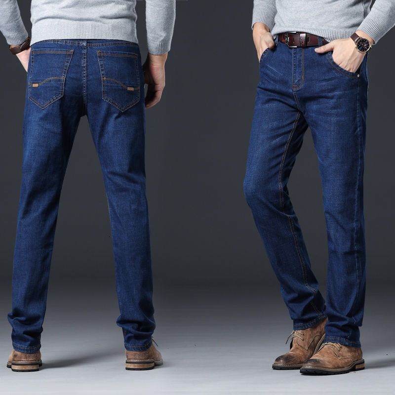 Men's Jeans Spring Autumn Men's Smart Elastic Jeans Business Fashion Straight Regular Stretch Denim Trousers Men Jeans 28-40 230217