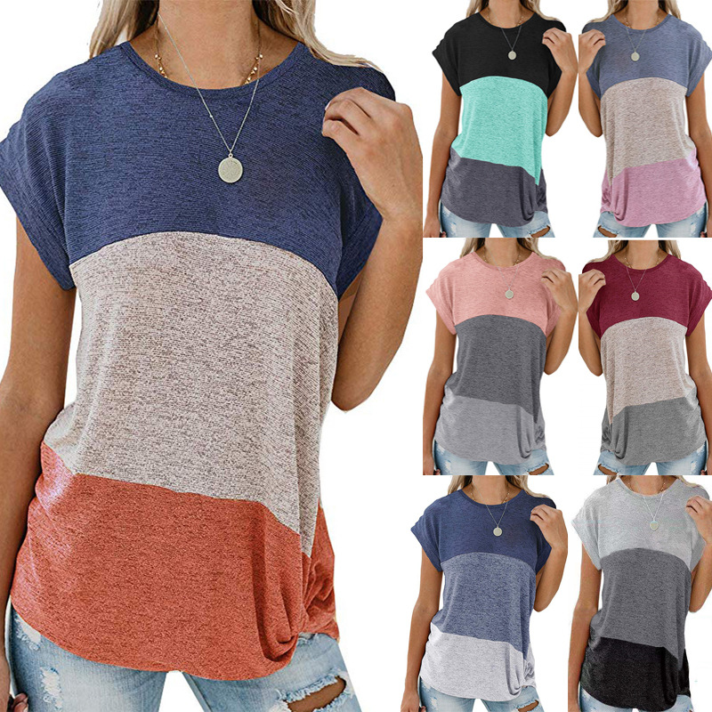 Cross-border European and American women' kink short sleeve top casual bat sleeve round neck loose color matching T-shirt, Silver
Cross-border European and American women' kink short sleeve top casual bat sleeve round neck loose color matching T-shirt, Silver