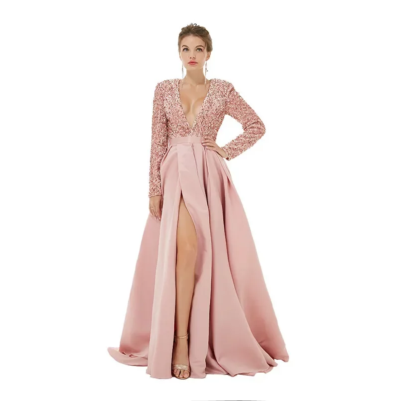 Sexy V Neck A Line Bridesmaid Dresses Long Sleeve Sequined Split High Women Evening Prom Gowns Bridal Reception Wears Custom Made BM3306
Sexy V Neck A Line Bridesmaid Dresses Long Sleeve Sequined Split High Women Evening Prom Gowns Bridal Reception Wears Custom Made BM3306
