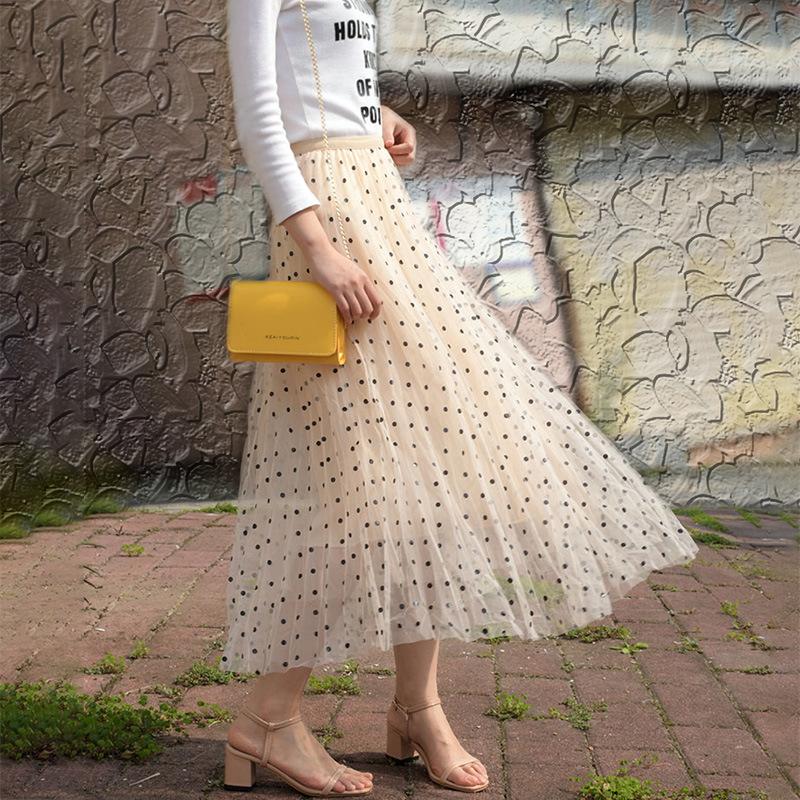 Skirts 2023 Spring Simple Solid Sweet Polka Dot Mesh Skirt Korean Elastic High Waist Slim Casual Women Pleated, Black
Skirts 2023 Spring Simple Solid Sweet Polka Dot Mesh Skirt Korean Elastic High Waist Slim Casual Women Pleated, Black