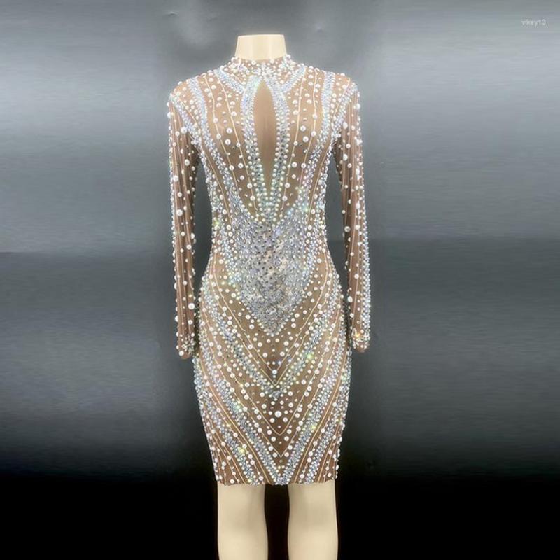 Stage Wear Rhinestone Pearl Transparent Short Evening Dress Birthday Celebrate Costume Wedding Dancer Prom Party, Beige
Stage Wear Rhinestone Pearl Transparent Short Evening Dress Birthday Celebrate Costume Wedding Dancer Prom Party, Beige