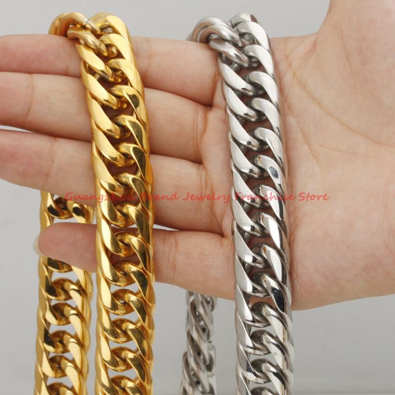 Chains 7"-40" Optional Charm 316L Stainless Steel 20MM Silver Gold Color Cuban Curb Chain Mens Boys Necklace Cool JewelryChains
Chains 7"-40" Optional Charm 316L Stainless Steel 20MM Silver Gold Color Cuban Curb Chain Mens Boys Necklace Cool JewelryChains
