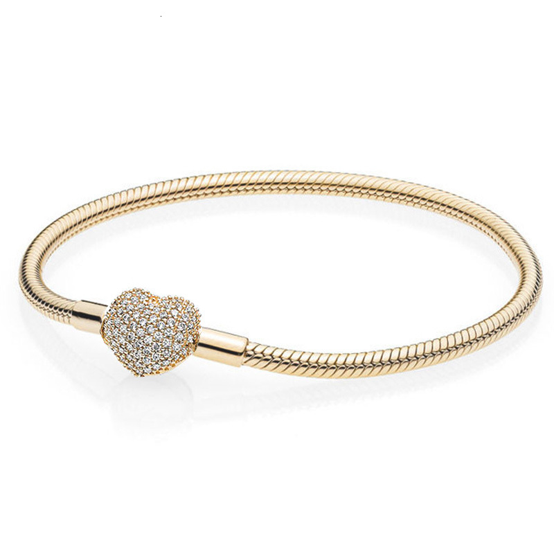 Bangle Original Rose Moments Pave ful Heart Clasp Snake Chain Bracelet Fit Fashion 925 Sterling Silver Charm DIY Jewelry 230216