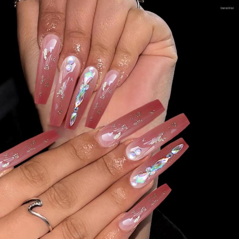 False Nails 24pcs Glossy Pink Patch With Jelly Glue Removable Long Paragraph Fashion Rhinestone Manicure Press On Nail Tip, Zzy74
False Nails 24pcs Glossy Pink Patch With Jelly Glue Removable Long Paragraph Fashion Rhinestone Manicure Press On Nail Tip, Zzy74