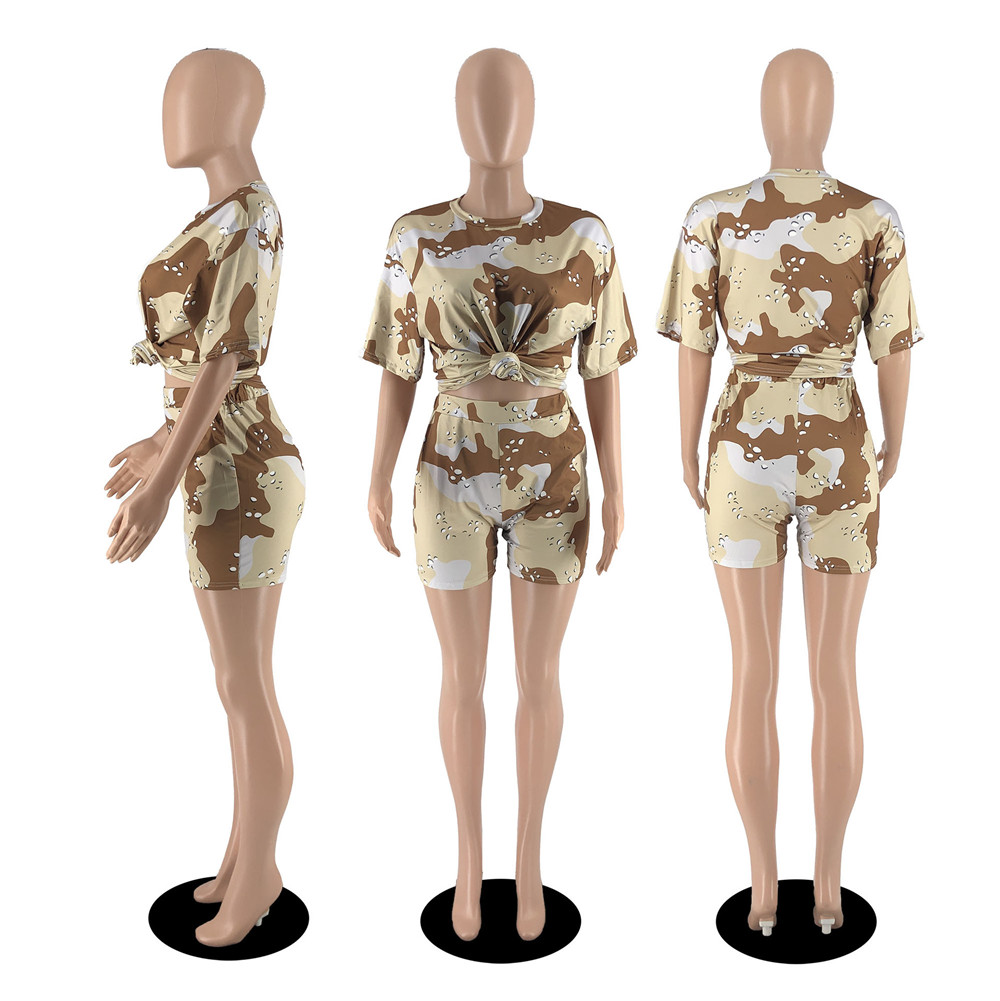 2023 Designer Camouflage Tracksuits Women Outfits Two Piece Sets Summer Clothes Short Sleeve T-Shirt and Shorts Casual Print Sportswear Wholesale Bulk
