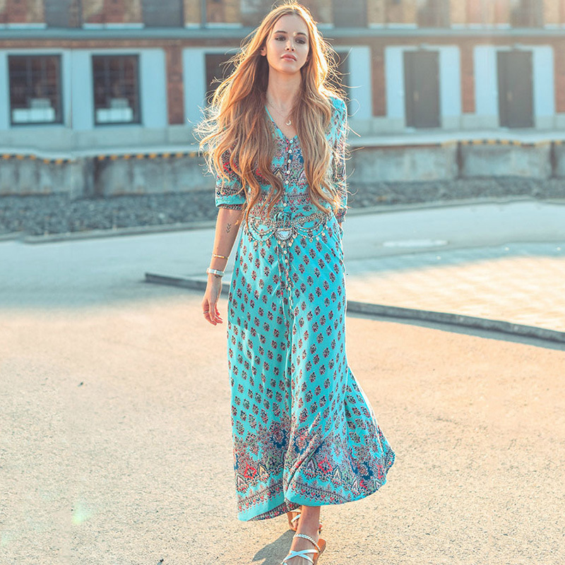 Casual Dresses NEDEINS Summer Boho Beach Fashion Floral Print Ethnic Long Maxi Woman Party Night Elegant 230217