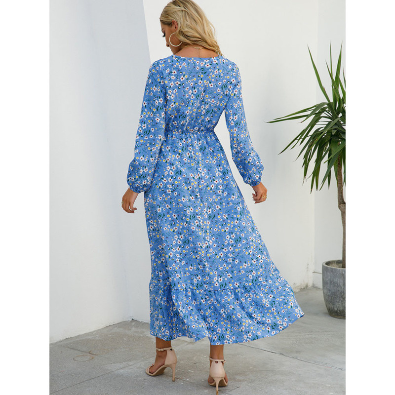 Casual Dresses High Waist Elegant Maxi For Women Floral Long Sleeve Boho Party Beach Female Robe Chic Fashion 230217