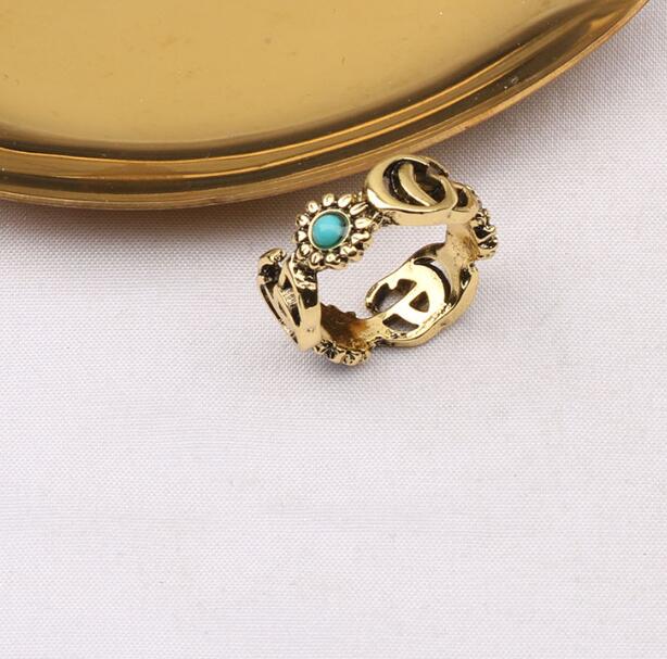Top-Quality 18K Gold Plated Brand Letter Band Rings for Mens Womens Fashion Designer Brand Letters Turquoise Crystal Metal Daisy Ring Jewelry