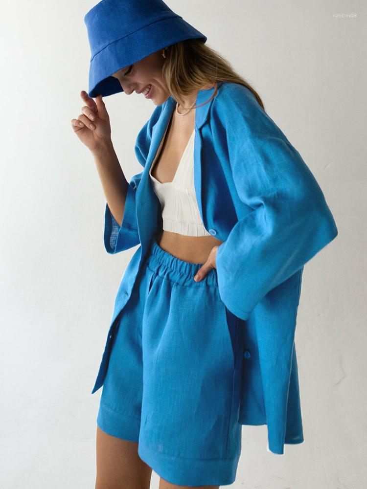Women' Tracksuits 2023 Cotton Linen Short Sets Women Summer Set Of Top Shorts Blue 2 Pieces Female Casual Suits Button Shirt Outfit
Women' Tracksuits 2023 Cotton Linen Short Sets Women Summer Set Of Top Shorts Blue 2 Pieces Female Casual Suits Button Shirt Outfit