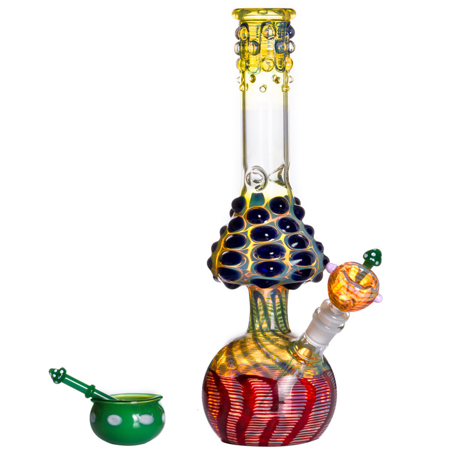 mushroom Bong Beaker Water Bongs Heady Water Pipes Bubbler Straight Oil Smoking Glass Pipe with 18mm bowl 13.4''
