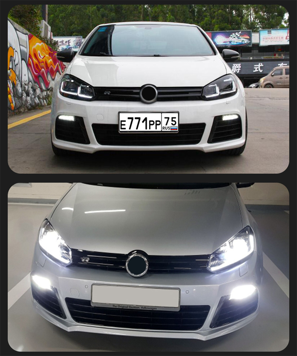 2 PCS Car Lights Parts For VW Golf 6 MK6 jetta R20 2009-2012 Black Samurai Style Head lamps LED Headlight LED Dual beam lens