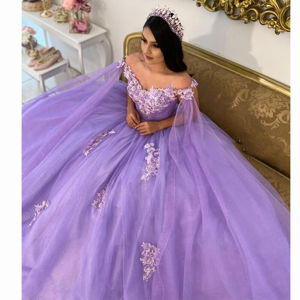 Lilac Lavender Quinceanera Dresses 2024 With 3D Florals Puffy Vestidos ParaXv Anos 15 Years Old Prom Dress Princess Birthday Party Dress Elegant Women