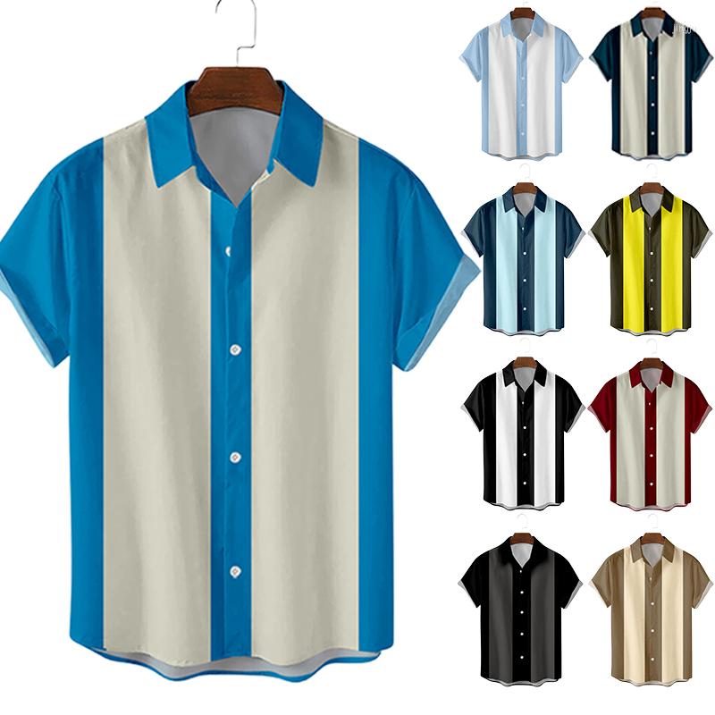 Men' T Shirts Short Sleeve Shirt Simple Men' Summer Top Lapel Screens Casual T-Shirt Striped Loose, Blue