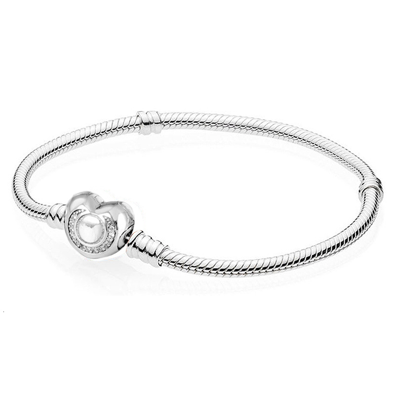 Bangle Original Rose Moments Pave ful Heart Clasp Snake Chain Bracelet Fit Fashion 925 Sterling Silver Charm DIY Jewelry 230216