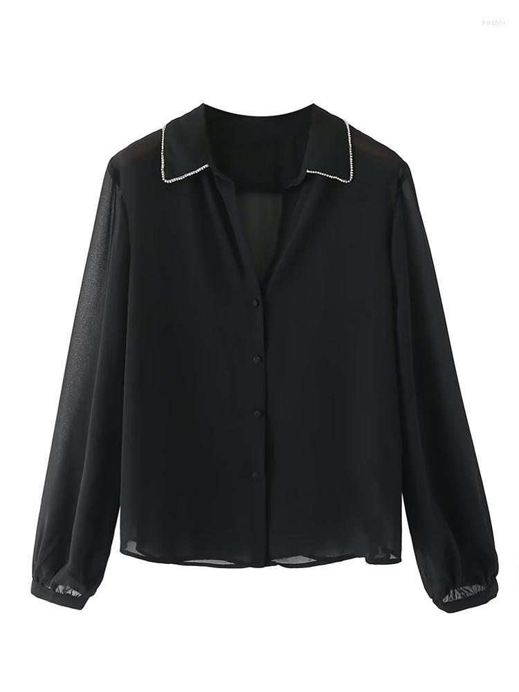 Women' Blouses YENKYE Women Vintage Beading Collar Transparent Black Shirt Long Sleeve Chic Female Loose Blouse
Women' Blouses YENKYE Women Vintage Beading Collar Transparent Black Shirt Long Sleeve Chic Female Loose Blouse