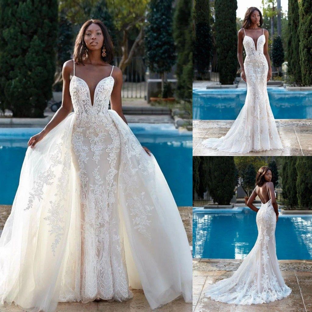 Boho Lace Appliqued Mermaid Wedding Dresses With Detachable Train Spaghetti Straps Trumpet Bridal Gowns Sexy Backless Bride Vestidos De Novia Plus Size CL1856, Hunter
Boho Lace Appliqued Mermaid Wedding Dresses With Detachable Train Spaghetti Straps Trumpet Bridal Gowns Sexy Backless Bride Vestidos De Novia Plus Size CL1856, Hunter