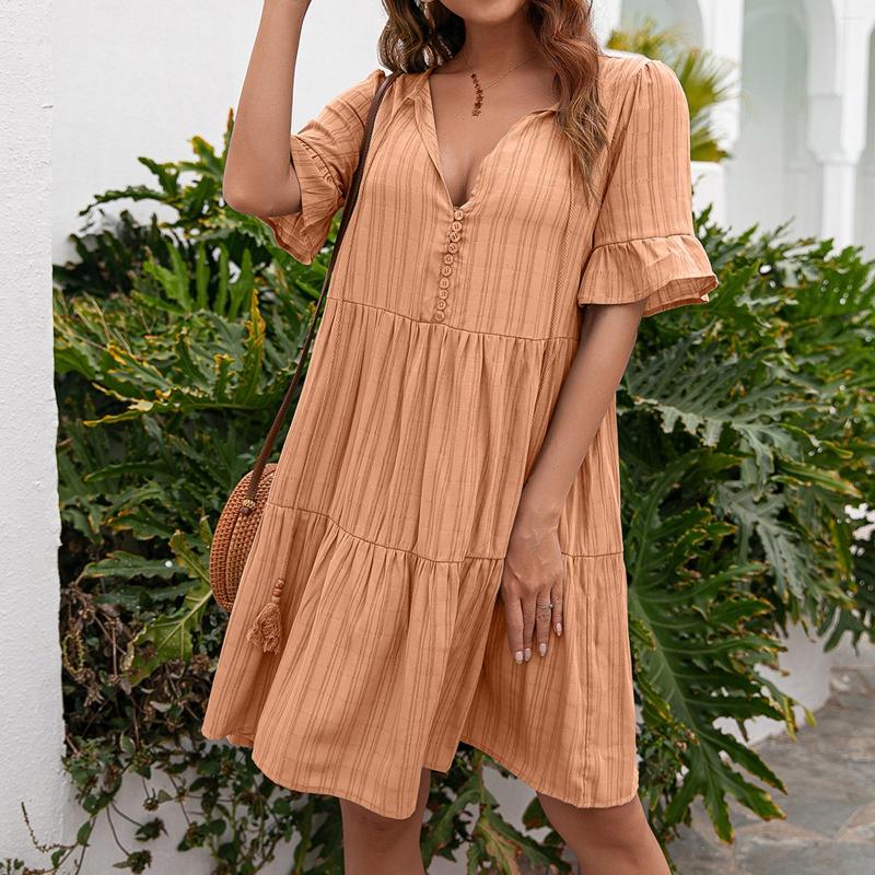 Party Dresses Women Summer Short Sleeve Loose Dress With A-line Version Simple Style Solid Color V-neck Holiday Bohe Clothing, Beige
Party Dresses Women Summer Short Sleeve Loose Dress With A-line Version Simple Style Solid Color V-neck Holiday Bohe Clothing, Beige