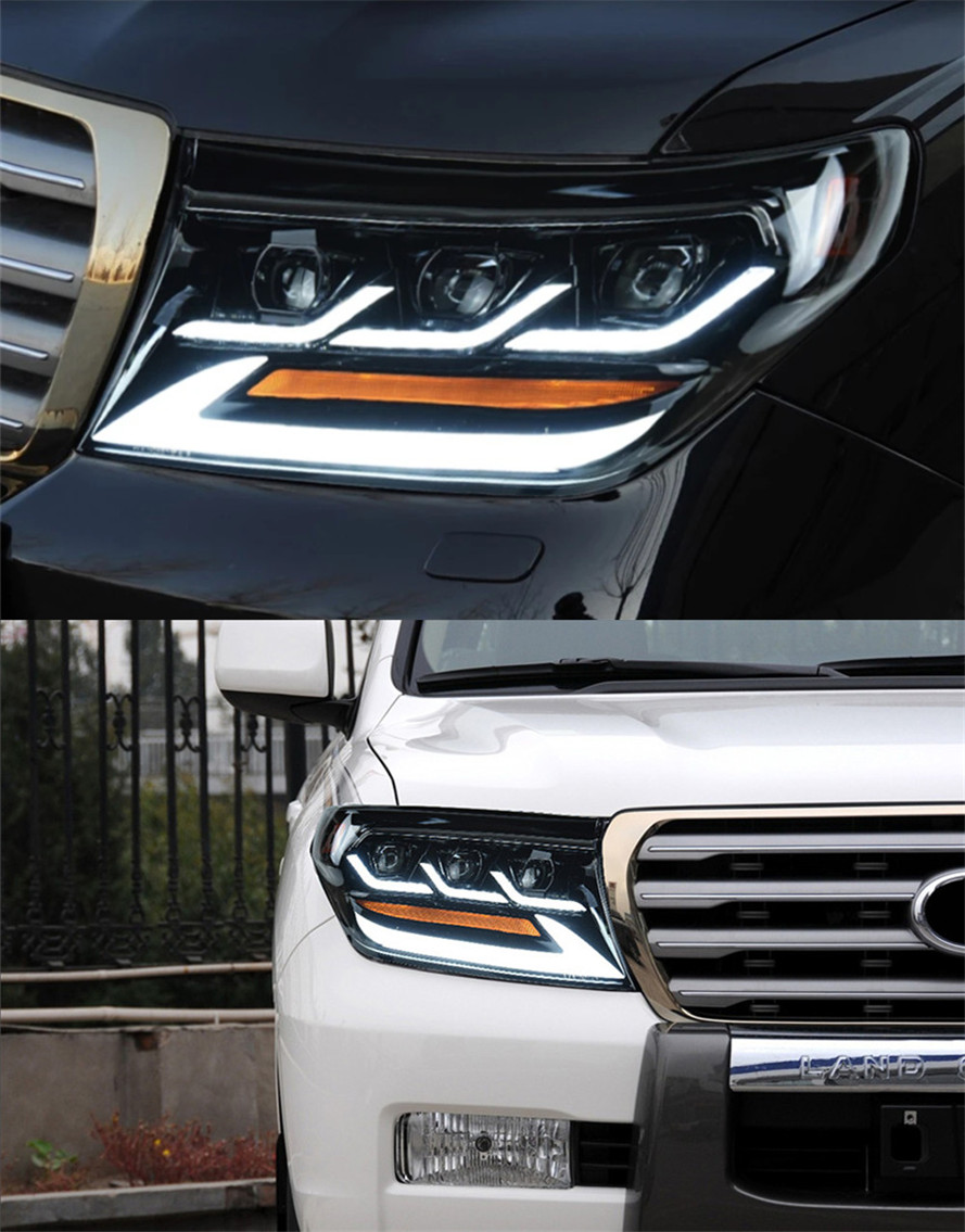 2 PCS Auto Car Head Light Parts For Toyota Land Cruiser 20 08-20 15 LED Headlight Replacement DRL Headlights