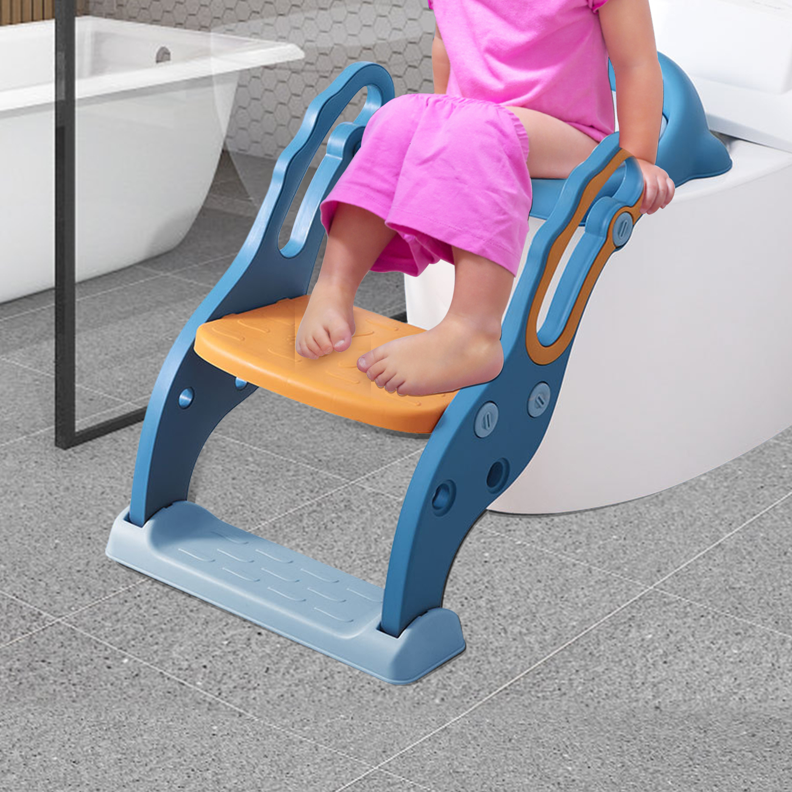 Step Stools Toddler Toilet Seat With Step Stool Comfortable Cushion Anti-Slip Pads Sturdy Adjustable Height Anti-Slip Pad For Boys Girls 230217