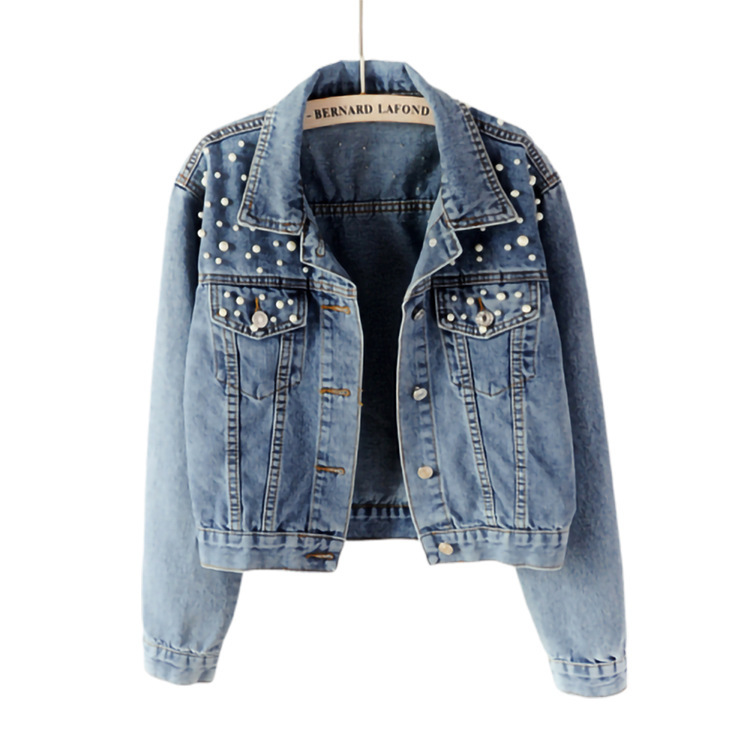 Women' cropped denim jacket women' foreign trade spike pearl loose spring and autumn new denim, Blue
Women' cropped denim jacket women' foreign trade spike pearl loose spring and autumn new denim, Blue