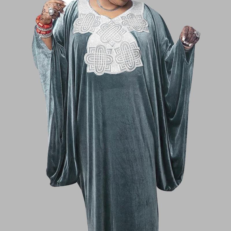 Casual Dresses Pure Color Bat Sleeve Flannel Embroidered V-neck Robe Dress Fashion Temperament Women' 2023 Autumn African Loose, Blue
Casual Dresses Pure Color Bat Sleeve Flannel Embroidered V-neck Robe Dress Fashion Temperament Women' 2023 Autumn African Loose, Blue