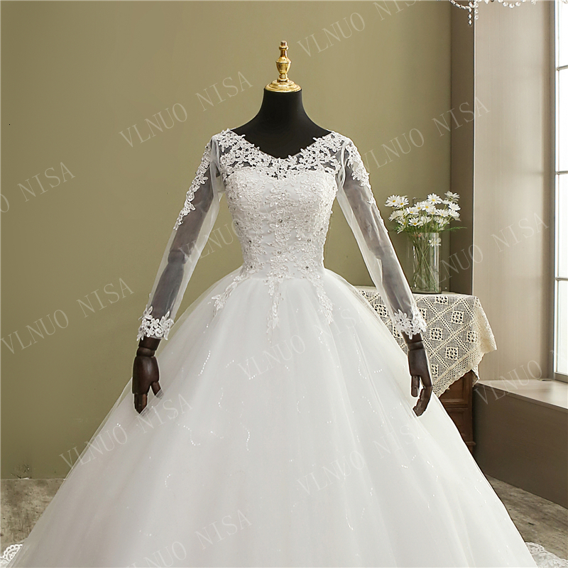Party Dresses Fashion Elegant Lace Embroidery Long Sleeve Wedding Dress with Train Real Image Gown V Neck Beautiful Plus Size Vestido De Noiva 230217