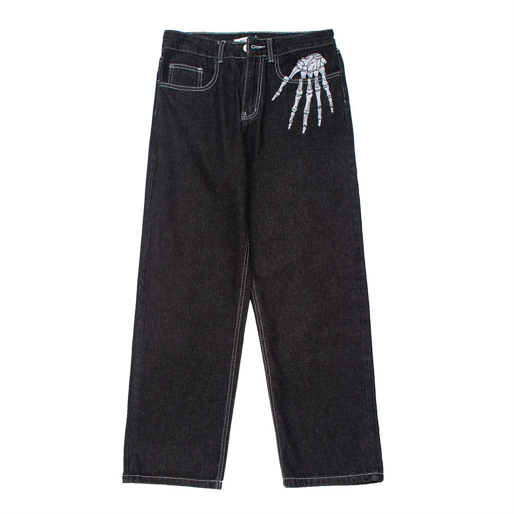 Men's Jeans Dark Streetwear Skeleton Embroidery Punk Black Men Hip Hop Pants Straight Casual Wide Denim Trousers Pantalons Capris 230216
Men's Jeans Dark Streetwear Skeleton Embroidery Punk Black Men Hip Hop Pants Straight Casual Wide Denim Trousers Pantalons Capris 230216