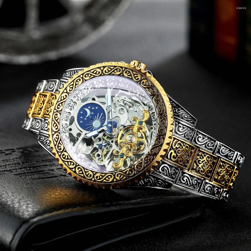 Wristwatches 2023 Fashion Vintage Engraved Mechanical Watches Men Skeleton Automatic Moon Phase Tourbillon Watch, Silver-silver
Wristwatches 2023 Fashion Vintage Engraved Mechanical Watches Men Skeleton Automatic Moon Phase Tourbillon Watch, Silver-silver