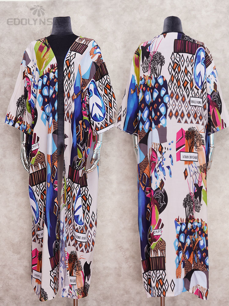 Casual Dresses Boho Print Half Sleeve Dress Summer Beach Wear Long Kimono Plus Size Women Clothes Sexy V-neck Lady Loose N796 230217