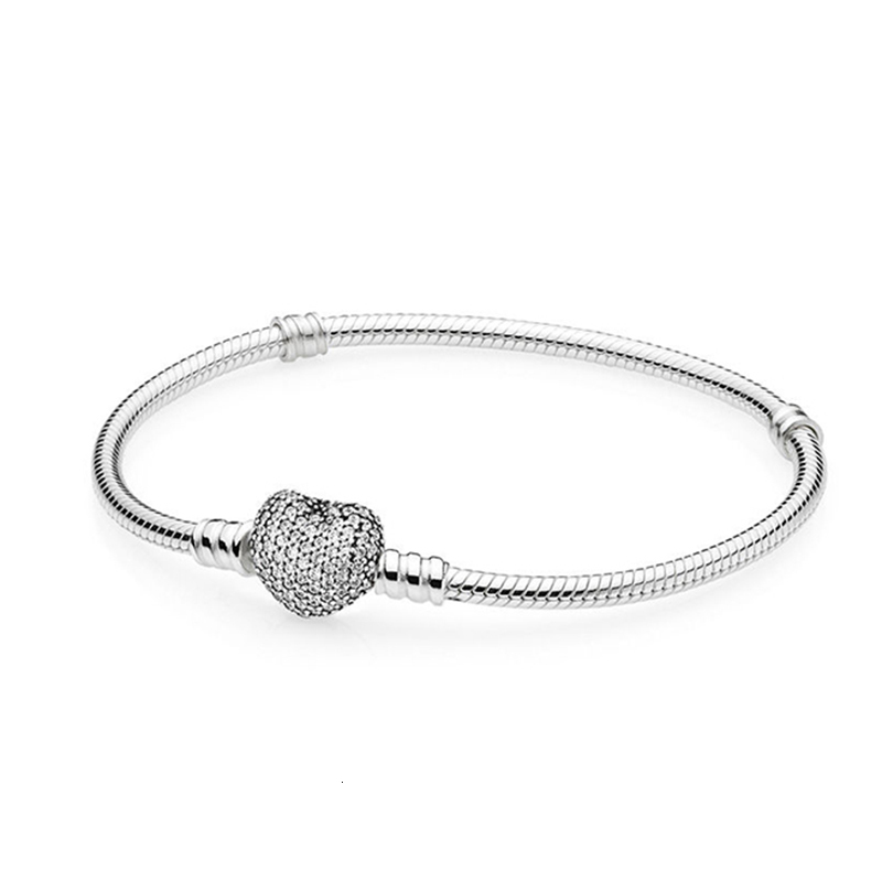 Bangle Original Rose Moments Pave ful Heart Clasp Snake Chain Bracelet Fit Fashion 925 Sterling Silver Charm DIY Jewelry 230216
