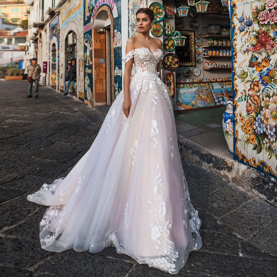 Party Dresses Illusion Wedding Dresses Tulle with Lace Appliques Sexy Off the Shoulder A-line Summer Wedding Dress vestido de noiva 230217