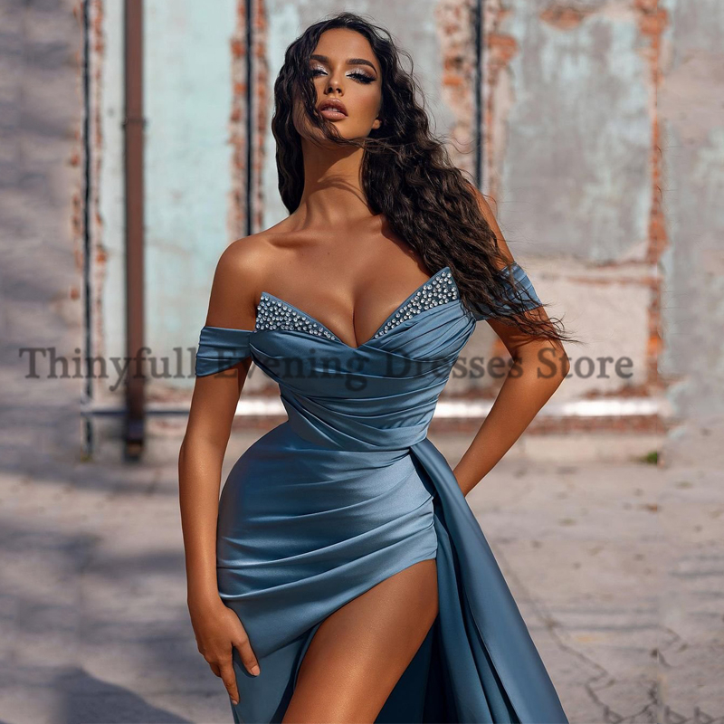 Party Dresses Thinyfull Sexy Prom Dresses Off Shoulder Mermaid Evening Dress Side Slit Beading Saudi Arabia Cocktail Party Gown Plus Size 230217
