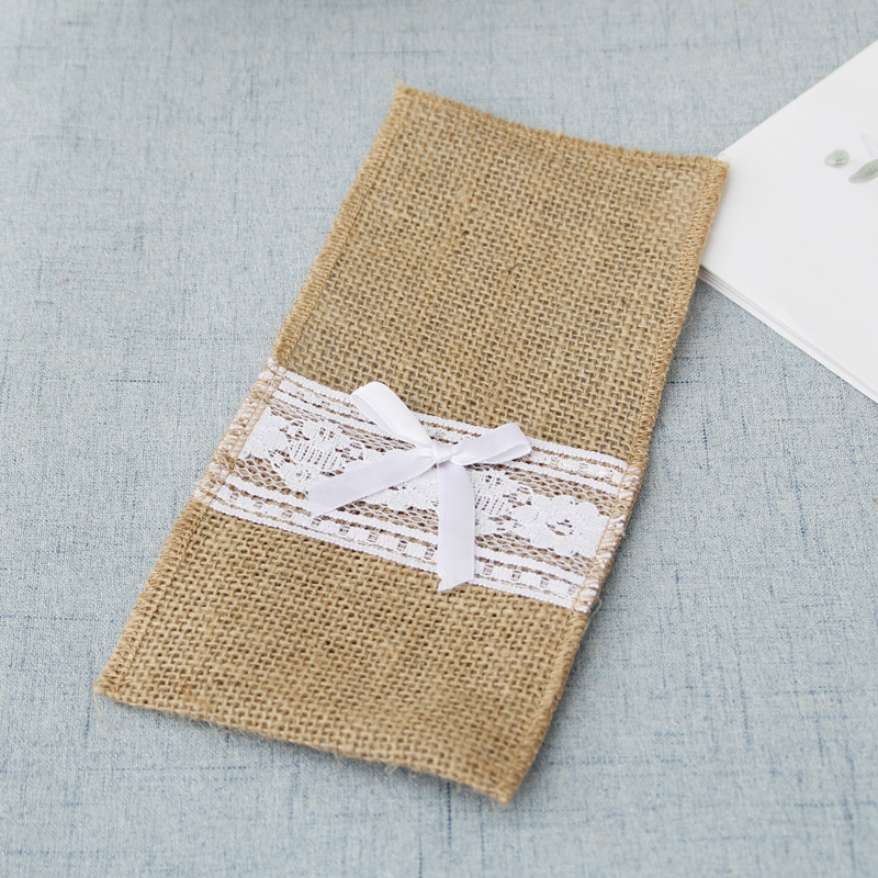 Confetti 100pcs 4 x 8 Inch Natural Burlap Utensil Holders Knifes Forks Bag Cutlery Pouch Party Bridal Shower Wedding Tableware Bags Favor